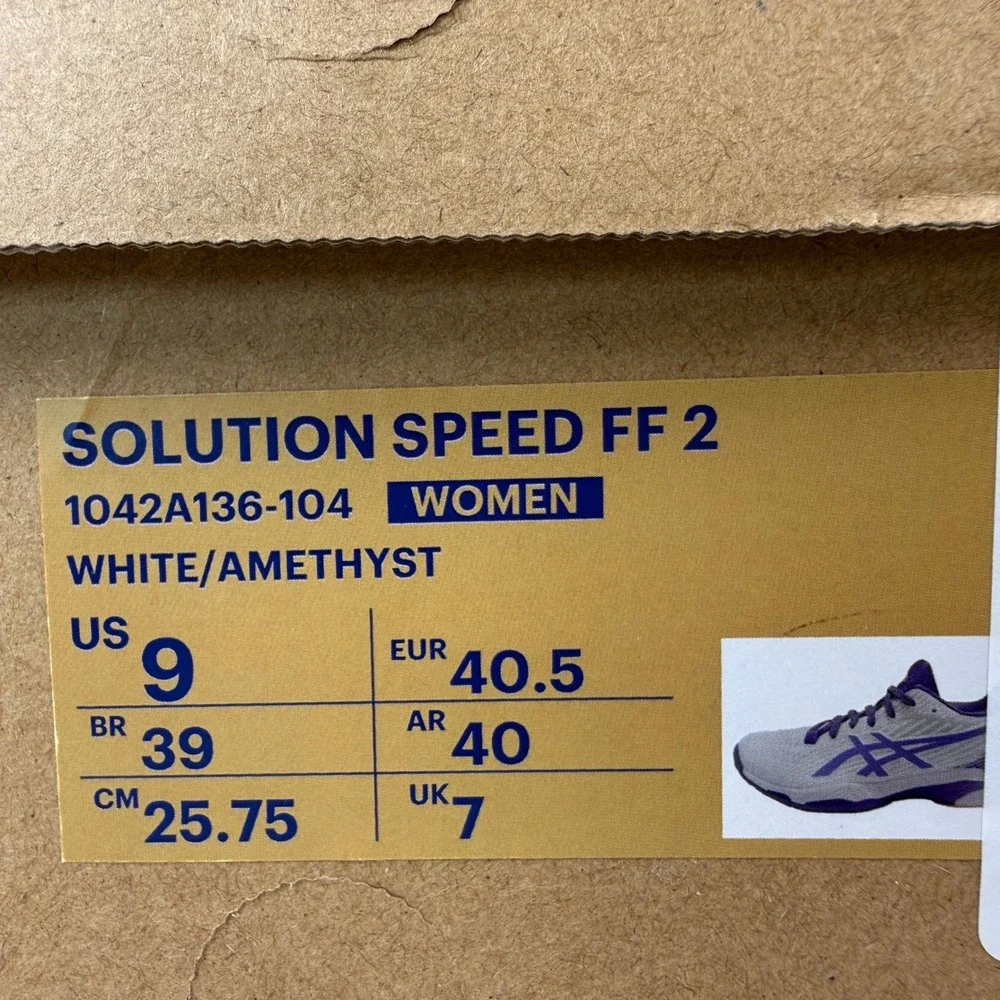 Asics Solution Speed FF 2 Tennis Shoes‎ Womens 9 White Amethyst 1042A136-104
